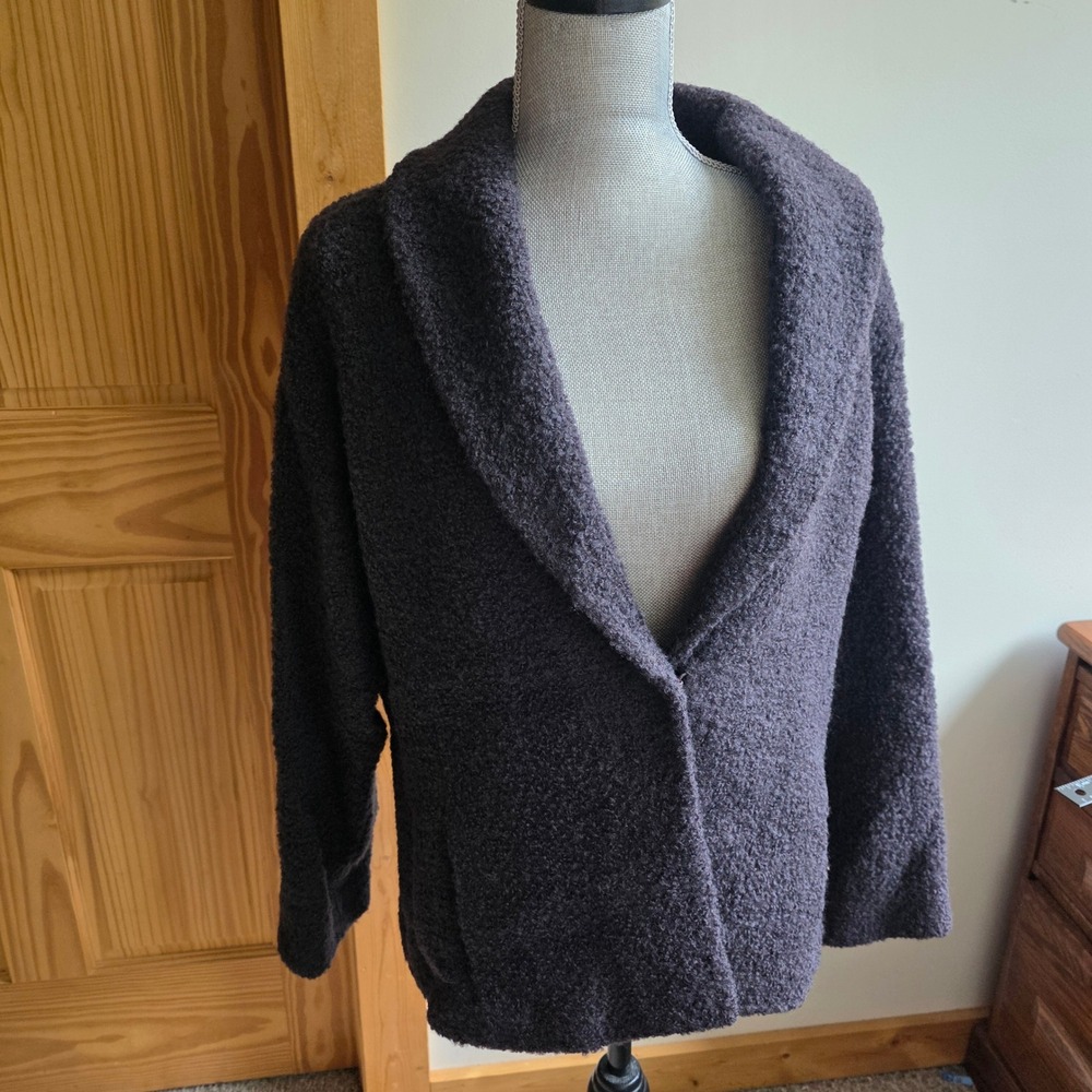 Eileen Fisher Chocolate Brown Boucle Wool Blend Shawl Collar Jacket XL Italian